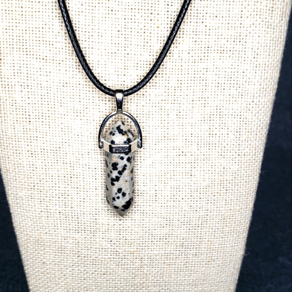 Dalmatian jasper double point necklace